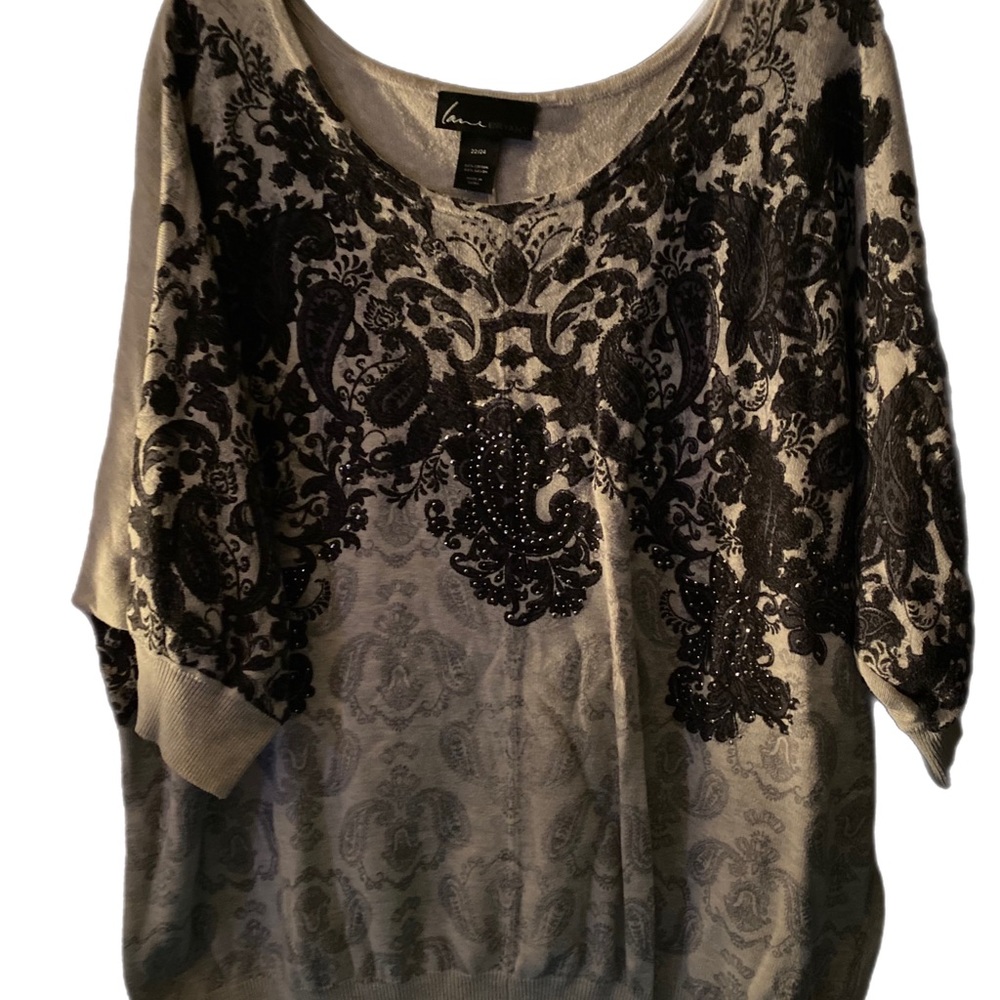 Lane Bryant off shoulder sweater top grey and black 22/24 plus size